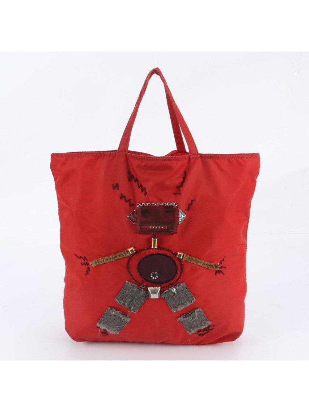 Prada Tessuto Nylon Triangle Logo Robot Tote Bag Shoulder